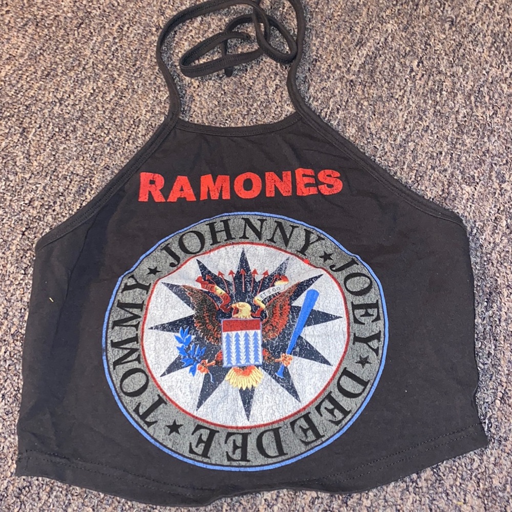 Ramones self tie cropped halter top
